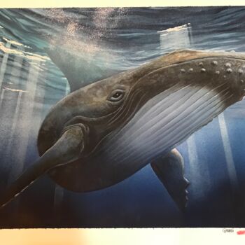 Peinture intitulée "The Whale" par Giemsi, Œuvre d'art originale, Aquarelle