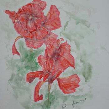 Peinture intitulée "double hibiscus" par Gigi, Œuvre d'art originale