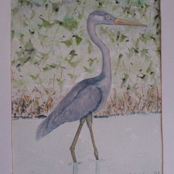Peinture intitulée "heron cendre et man…" par Gigi, Œuvre d'art originale