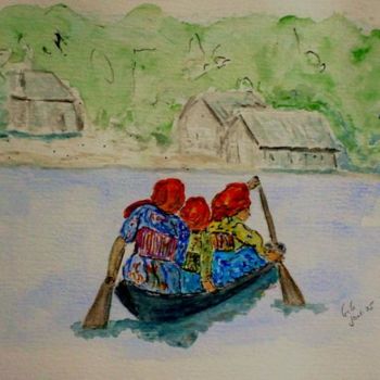 Картина под названием "retour au village" - Gigi, Подлинное произведение искусства