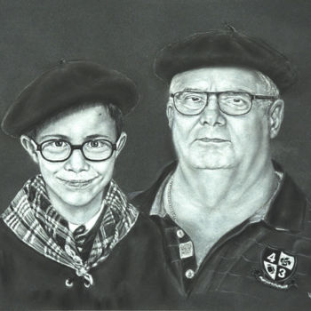 Zeichnungen mit dem Titel "Petit fils et Grand…" von Gil Lopez, Original-Kunstwerk, Pastell