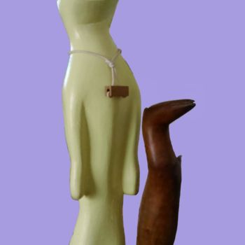 Sculpture titled "le manchot et le pi…" by Gil 2 Lérins, Original Artwork, Wood