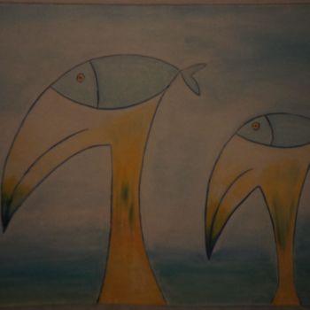 Painting titled "las oiseaux-poisson" by Gil 2 Lérins, Original Artwork, Acrylic