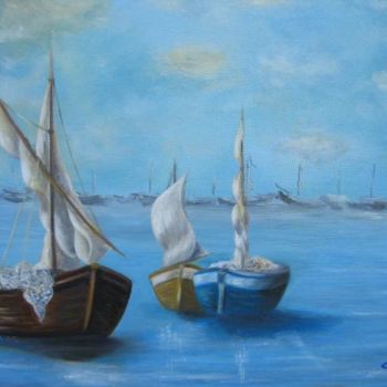 Peinture intitulée "Barques à l'entrée…" par Gil Bartolo, Œuvre d'art originale