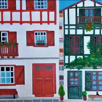 Painting titled "facades basques de…" by Gilbert Devesa, Original Artwork, Acrylic Mounted on Wood Stretcher frame