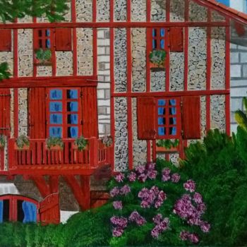 绘画 标题为“le chat aux hortens…” 由Gilbert Devesa, 原创艺术品, 丙烯 安装在木质担架架上