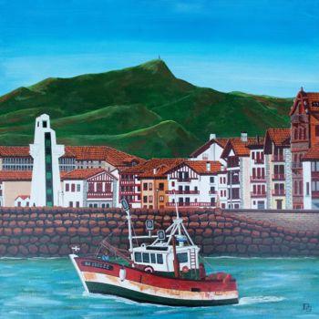 Painting titled "retour au port" by Gilbert Devesa, Original Artwork, Acrylic Mounted on Wood Stretcher frame