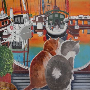 Painting titled "regard sur le port" by Gilbert Devesa, Original Artwork, Acrylic
