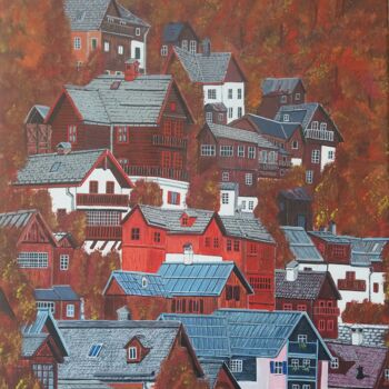 Malerei mit dem Titel "la maison rouge" von Gilbert Devesa, Original-Kunstwerk, Acryl