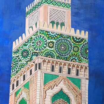 Painting titled "mosquée HASSAN II" by Gilbert Devesa, Original Artwork, Acrylic Mounted on Wood Stretcher frame