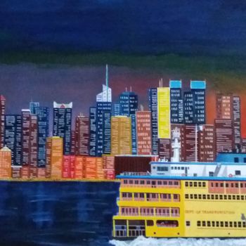 Painting titled "to staten island" by Gilbert Devesa, Original Artwork, Acrylic Mounted on Wood Stretcher frame