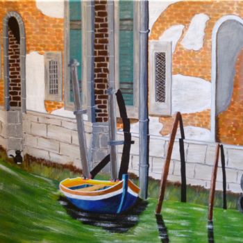 Painting titled "barque au repos" by Gilbert Devesa, Original Artwork, Acrylic Mounted on Wood Stretcher frame