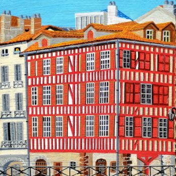 Malerei mit dem Titel "maison bayonnaise" von Gilbert Devesa, Original-Kunstwerk, Acryl Auf Keilrahmen aus Holz montiert