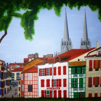 Painting titled "vue sur la ville" by Gilbert Devesa, Original Artwork, Acrylic Mounted on Wood Stretcher frame