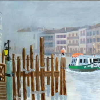 Painting titled "brumes sur le canal" by Gilbert Devesa, Original Artwork, Acrylic Mounted on Wood Stretcher frame