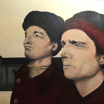 Painting titled "Les deux prisonniers" by Gilbert Ovtcharenko, Original Artwork, Acrylic Mounted on Wood Stretcher frame
