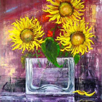 Painting titled "463-les-3-tournesol…" by Gilbert Goy, Original Artwork, Oil