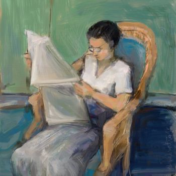 Arte digital titulada "The reader" por Gilberto De Martino, Obra de arte original, Pintura Digital
