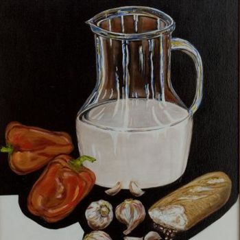 Pintura titulada "leche y ajos" por Diego Angel Gil Del Reino, Obra de arte original, Oleo