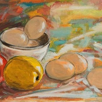 Peinture intitulée "huevos y manzanas" par Diego Angel Gil Del Reino, Œuvre d'art originale