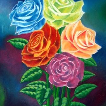 Painting titled "varias rosas" by Diego Angel Gil Del Reino, Original Artwork