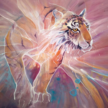 Peinture intitulée "Tiger Materializing" par Gill Bustamante, Œuvre d'art originale, Huile Monté sur Châssis en bois