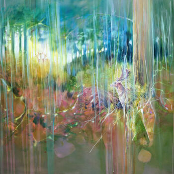 Malarstwo zatytułowany „The Song of the Deer” autorstwa Gill Bustamante, Oryginalna praca, Olej Zamontowany na Drewniana ram…