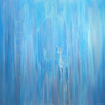 Painting titled "Out of the Blue, a…" by Gill Bustamante, Original Artwork, Oil Mounted on Wood Stretcher frame