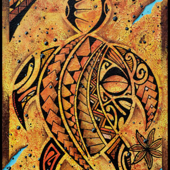 Painting titled "Honu (tortue en pol…" by Gilles Fraysse, Original Artwork, Acrylic