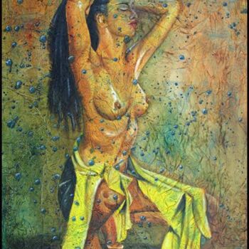 Painting titled "VAHINE AU PAREO JAU…" by Gilles Fraysse, Original Artwork