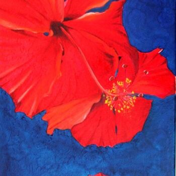 Painting titled "HIBISCUS" by Gilles Fraysse, Original Artwork, Oil