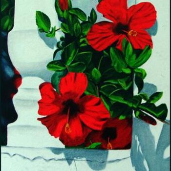 Painting titled "HIBISCUS" by Gilles Fraysse, Original Artwork, Oil