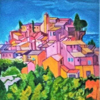 Painting titled "Village littoral" by Gilles Gautier, Original Artwork, Acrylic