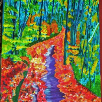 Painting titled "Chemin d'automne" by Gilles Gautier, Original Artwork, Acrylic