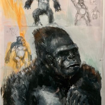 Painting titled "Gorilles" by Gilles Glaçon, Original Artwork, Acrylic