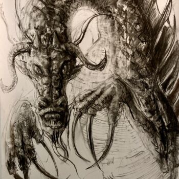 Drawing titled "Dragon" by Gilles Glaçon, Original Artwork, Charcoal