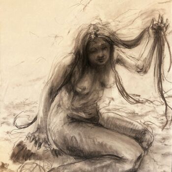 Dessin intitulée "Siréne" par Gilles Glaçon, Œuvre d'art originale, Fusain