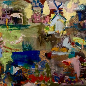 Картина под названием "Village" - Gilles Glaçon, Подлинное произведение искусства, Акрил Установлен на Деревянная рама для н…