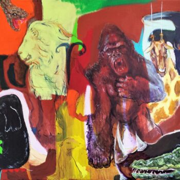 Malerei mit dem Titel "Zootopic" von Gilles Glaçon, Original-Kunstwerk, Acryl Auf Keilrahmen aus Holz montiert