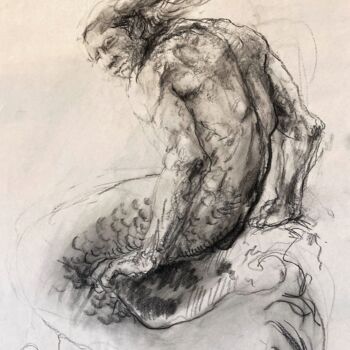 Dessin intitulée "Mermaid" par Gilles Glaçon, Œuvre d'art originale, Fusain