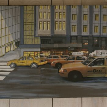 Ζωγραφική με τίτλο "taxis jaunes" από Gilles Lavie, Αυθεντικά έργα τέχνης, Ακρυλικό
