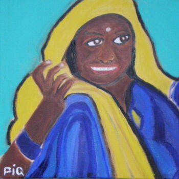 Painting titled "Woman in sari" by Gilles Piquereau, Original Artwork, Oil