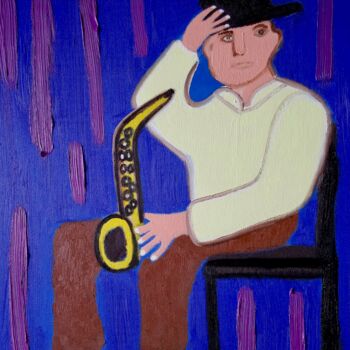 Painting titled "Chapeau au Saxo" by Gilles Piquereau, Original Artwork, Oil