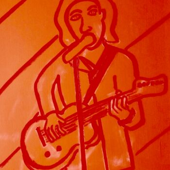 Peinture intitulée "Guitariste Orange" par Gilles Piquereau, Œuvre d'art originale, Huile