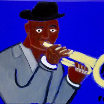 Peinture intitulée "Trumpet Player Blac…" par Gilles Piquereau, Œuvre d'art originale, Huile