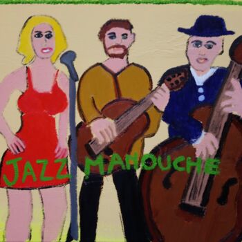 Painting titled "Jazz Manouche" by Gilles Piquereau, Original Artwork, Oil