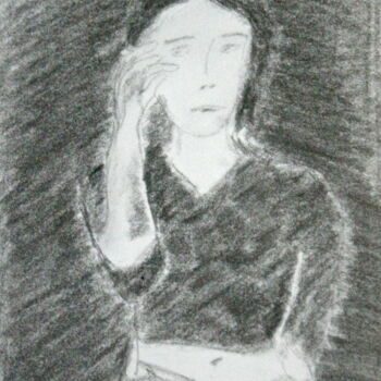 Drawing titled "Pensive" by Gilles Piquereau, Original Artwork, Graphite