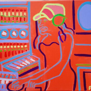 Schilderij getiteld "DJ GR00VE GIRL" door Gilles Piquereau, Origineel Kunstwerk, Olie