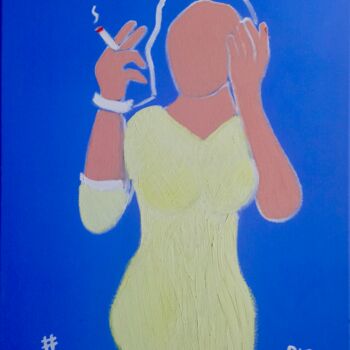 Schilderij getiteld "M0DELE WITH CIGARET…" door Gilles Piquereau, Origineel Kunstwerk, Olie Gemonteerd op Frame voor houten…