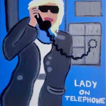 Painting titled "LADY 0N TELEPH0NE" by Gilles Piquereau, Original Artwork, Oil Mounted on Other rigid panel